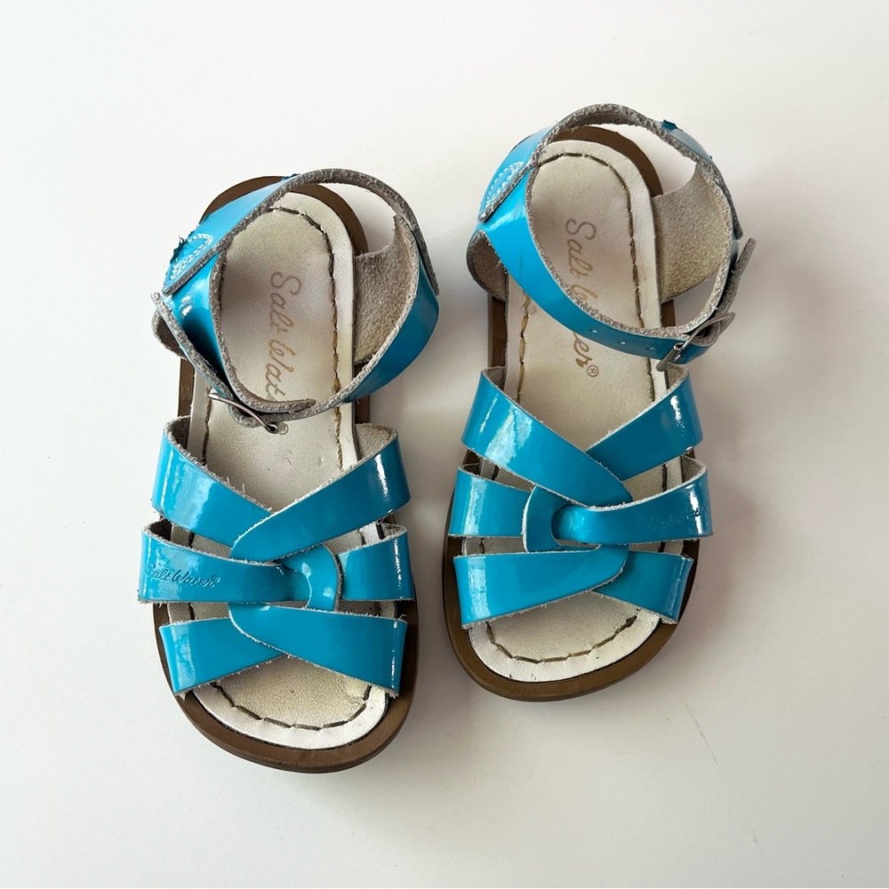 Salt Water Sandals by Hoy Original Kids Blue Leather Flat Sandals Size 9